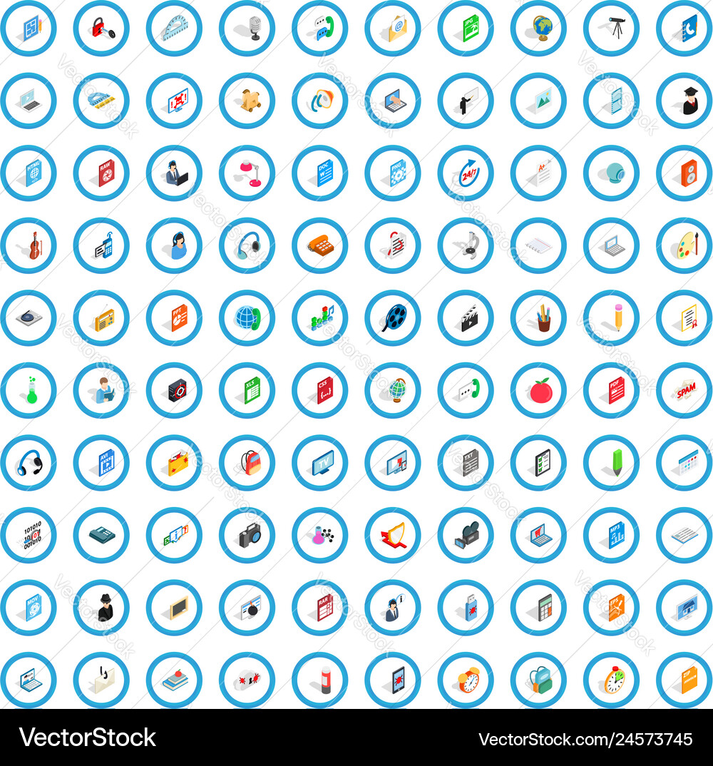 100 notebook icons set isometric 3d style Vector Image