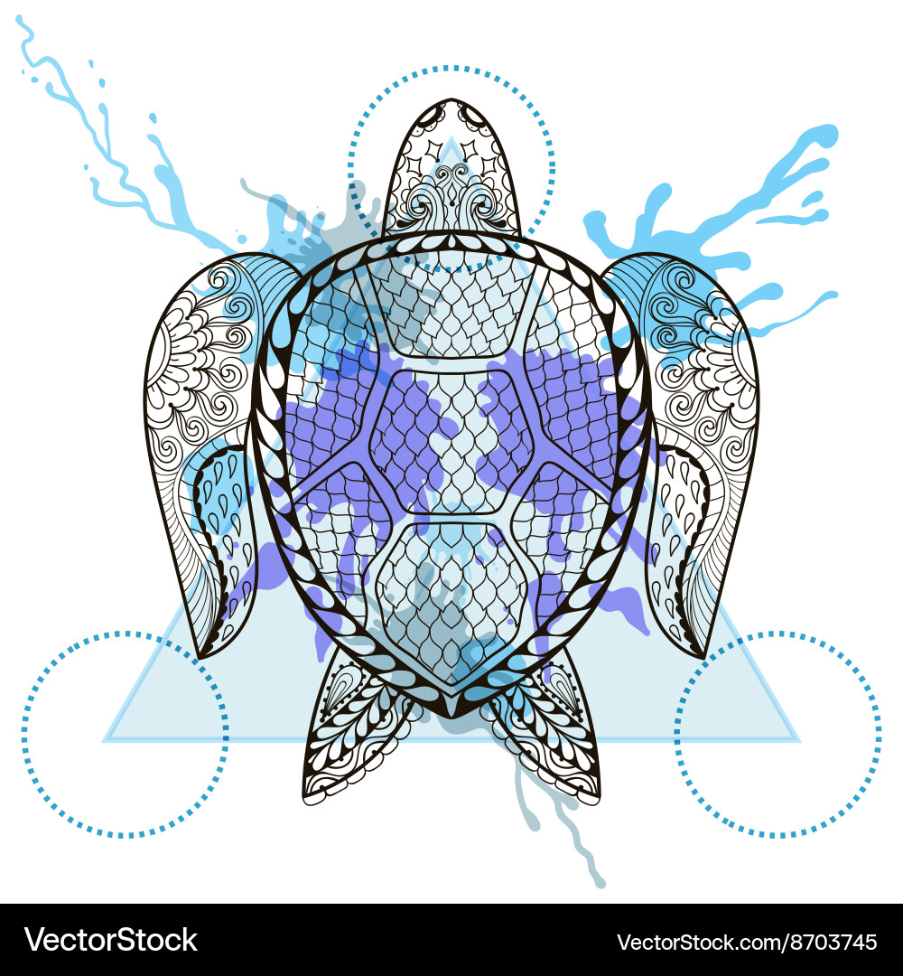 Entangle stylized turtle in triangle frame Vector Image