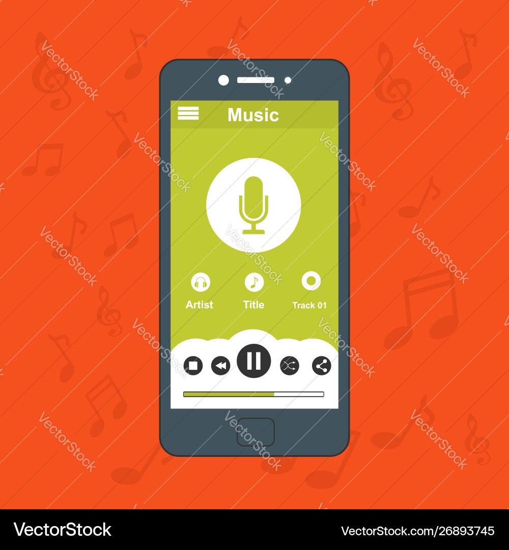 Media player application app template with flat Media player application app template with flat vector image