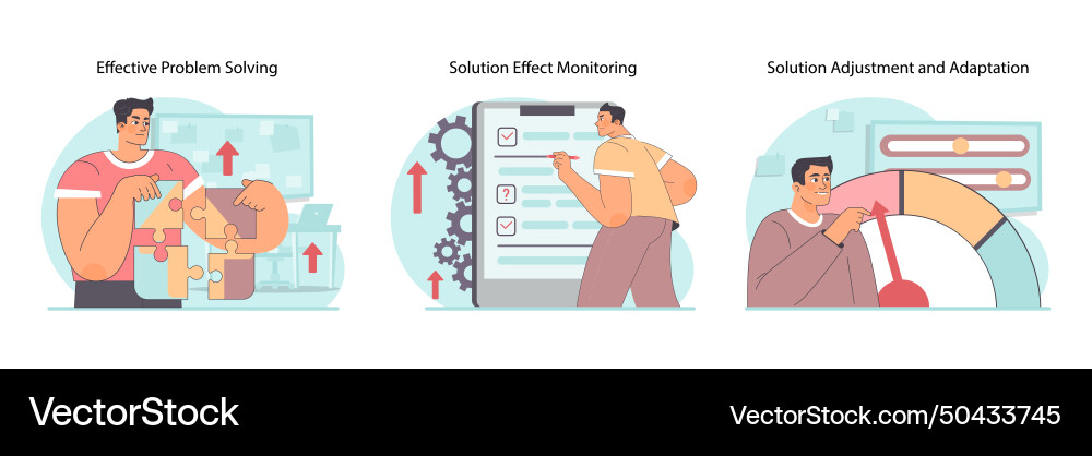 Problem-solving process set flat Vector Image