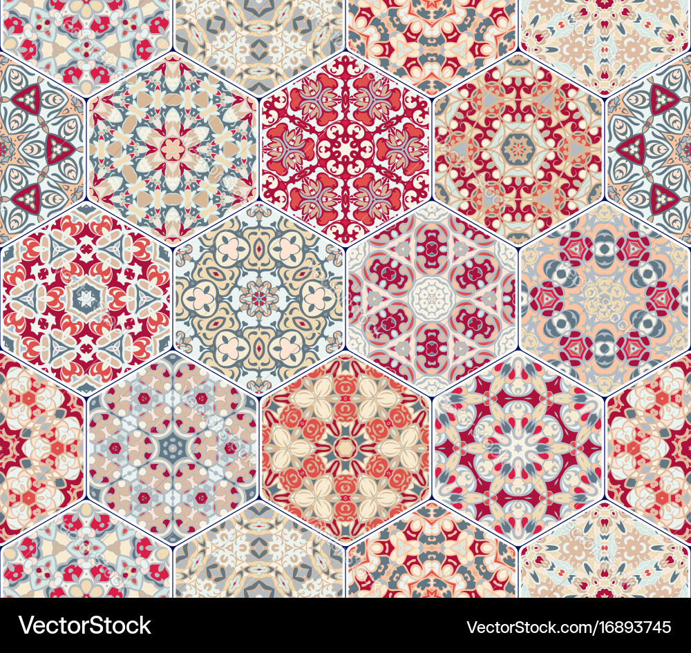 Set of hexagonal patterned tiles vector image