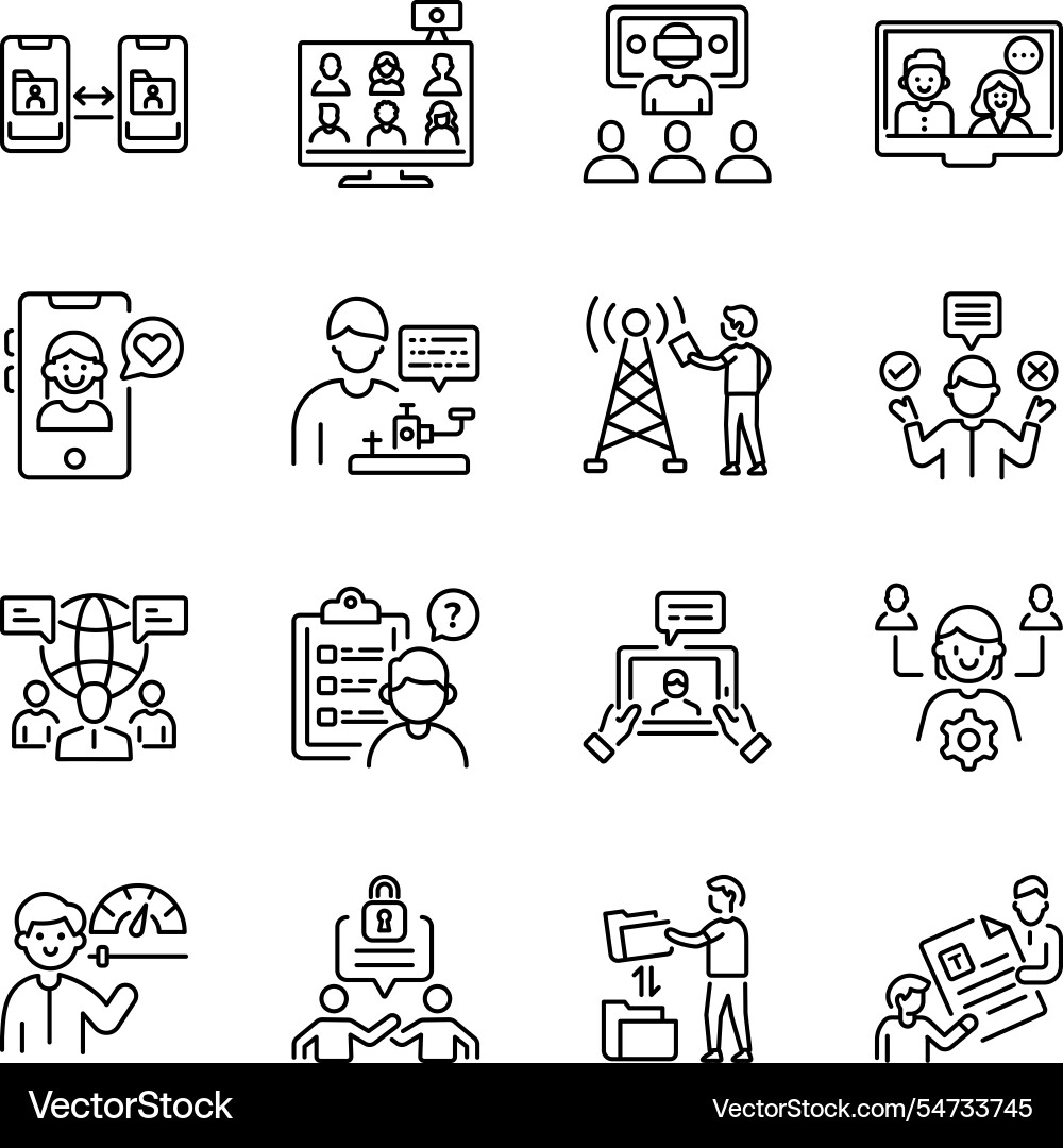 Set of linear style online conversation icons Vector Image