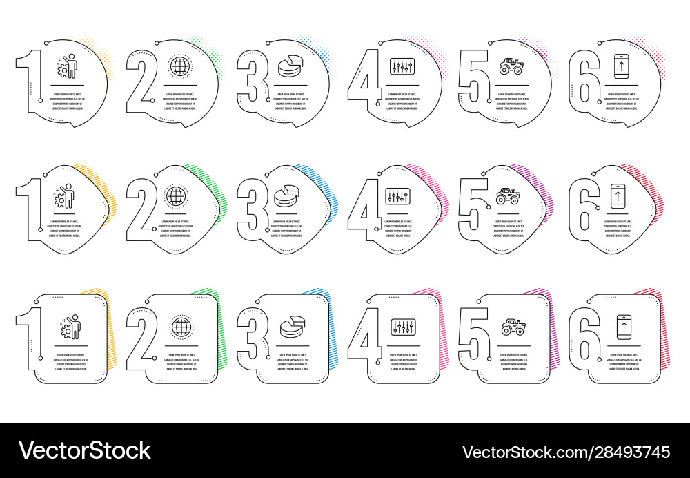 Swipe up tractor and pie chart icons set Swipe up tractor and pie chart icons set vector image
