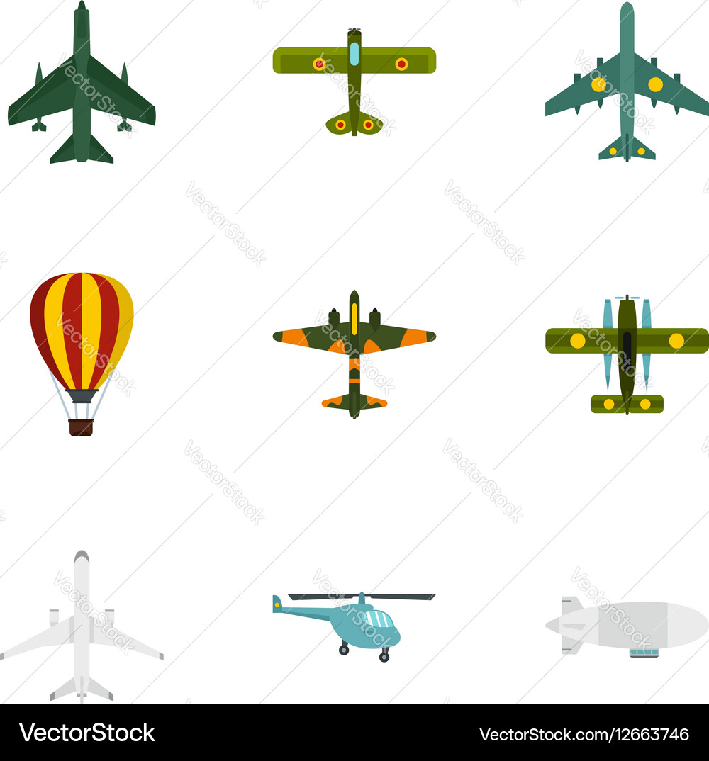Army planes icons set flat style Vector Image