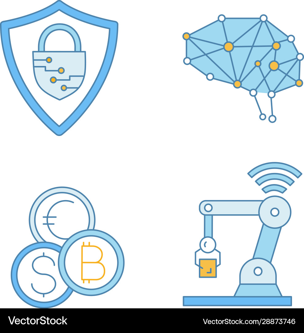 Artificial intelligence color icons set vector image