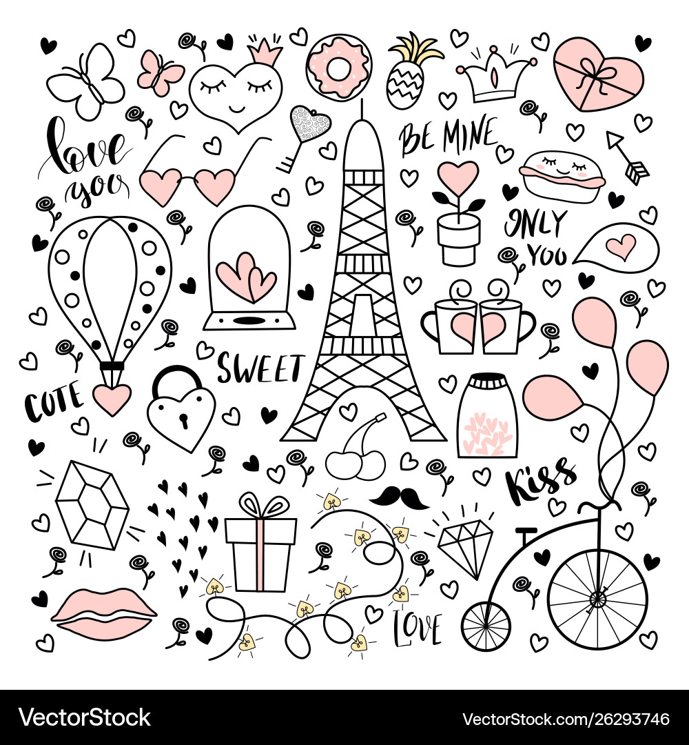 Big collection with hand drawn objects vector image