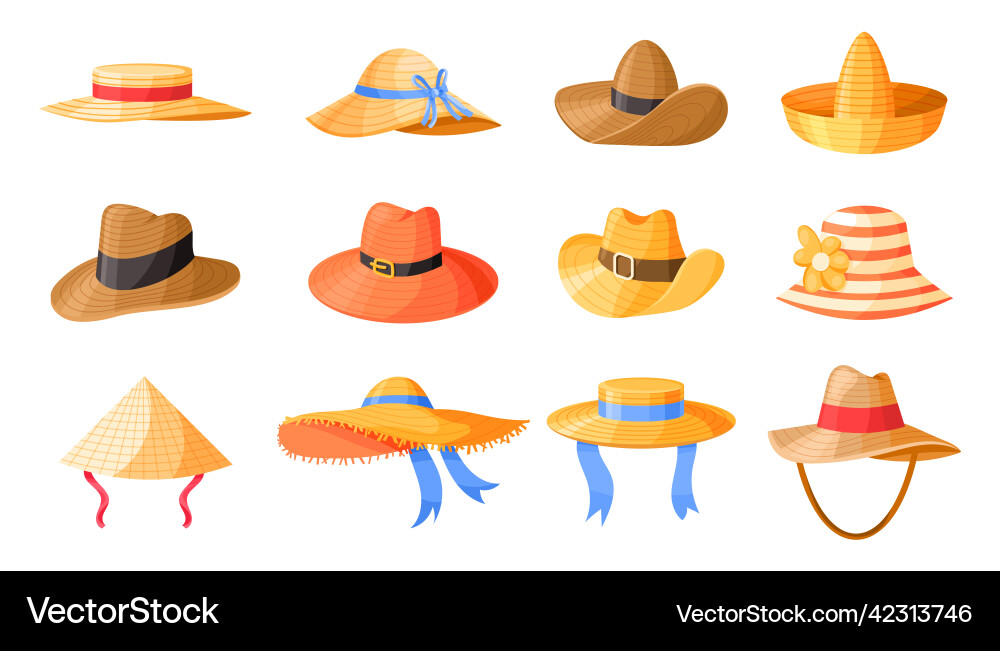Cartoon Straw Hats - Farmer & Gardener Vector Image