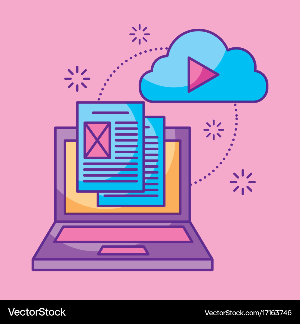 Cloud computing laptop file document information vector image