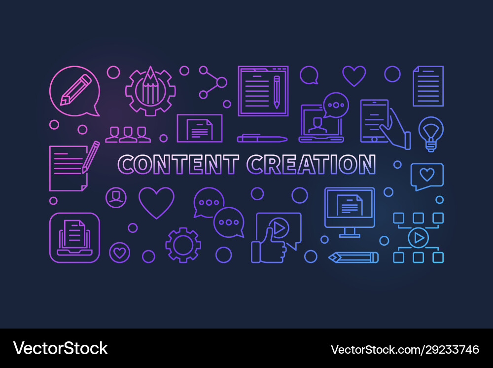 Content creation colorful linear horizontal Content creation colorful linear horizontal vector image
