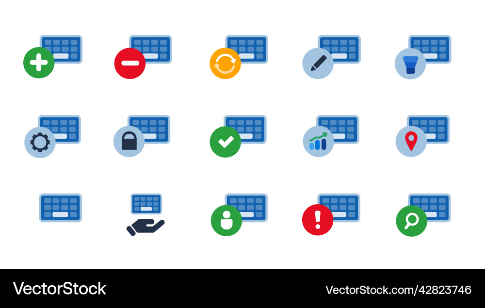 Keyboard digital input device button icon set Keyboard digital input device button icon set vector image