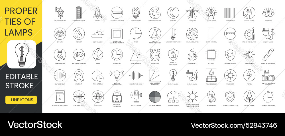 Lamp specification and characteristics set of line Lamp specification and characteristics set of line vector image