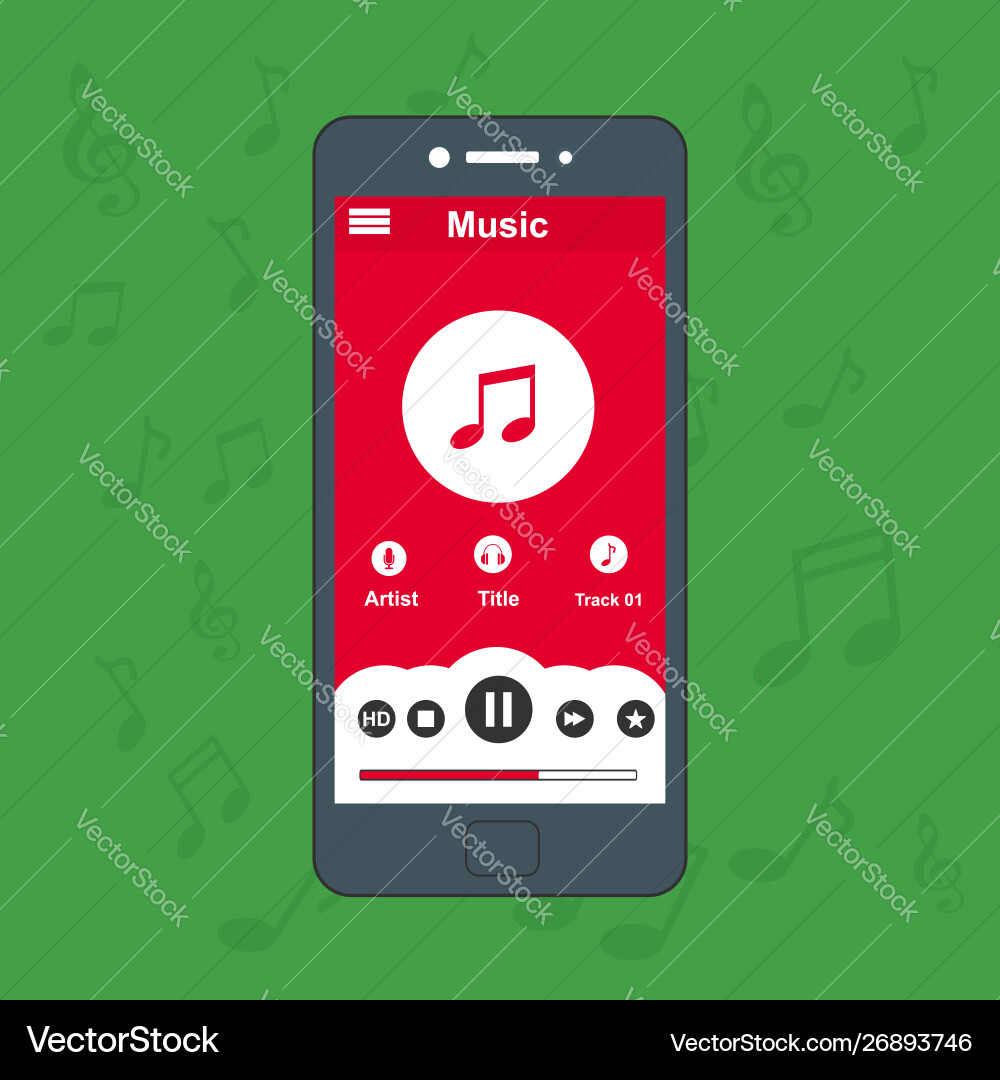 Media player application app template with flat Media player application app template with flat vector image