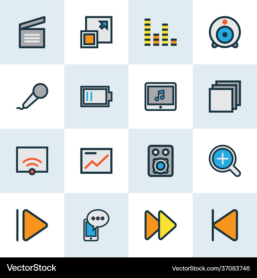 Multimedia icons colored line set with web cam Multimedia icons colored line set with web cam vector image