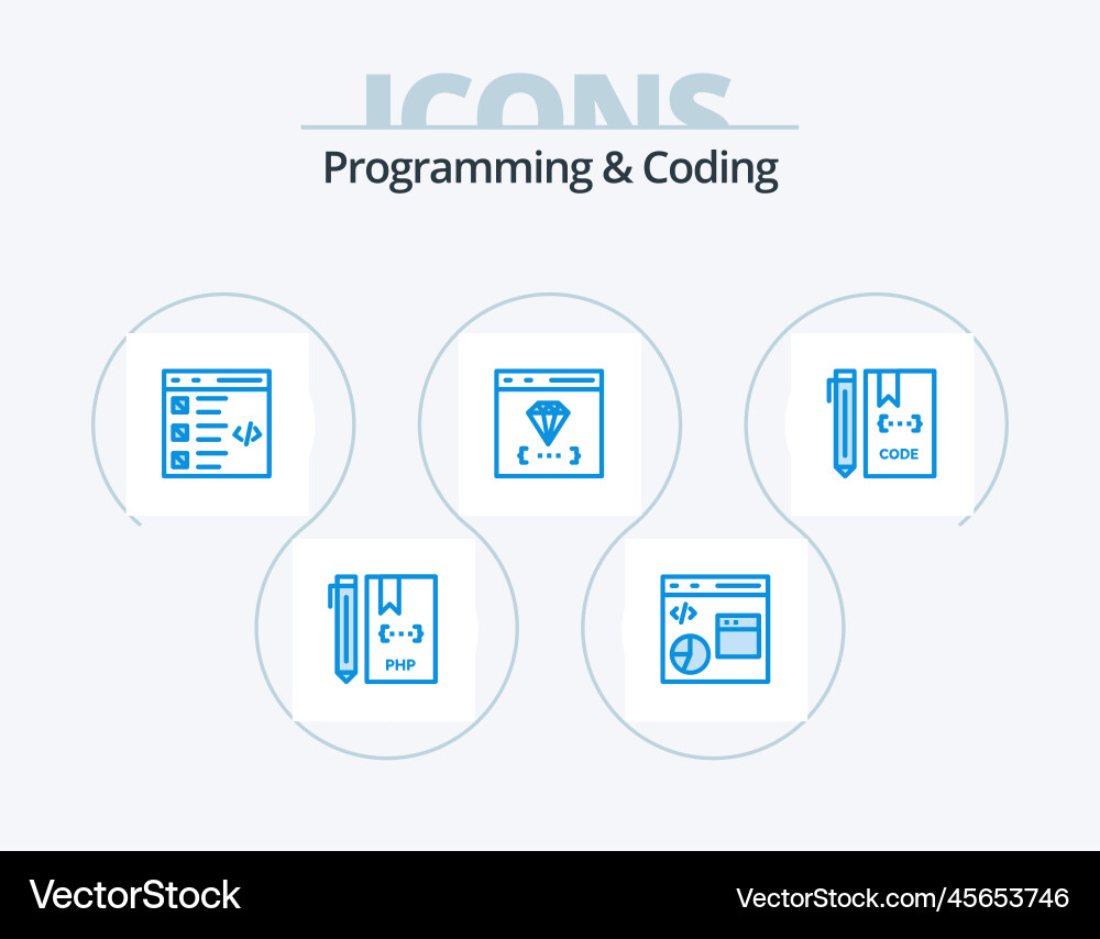 Programming and coding blue icon pack 5 Vector Image