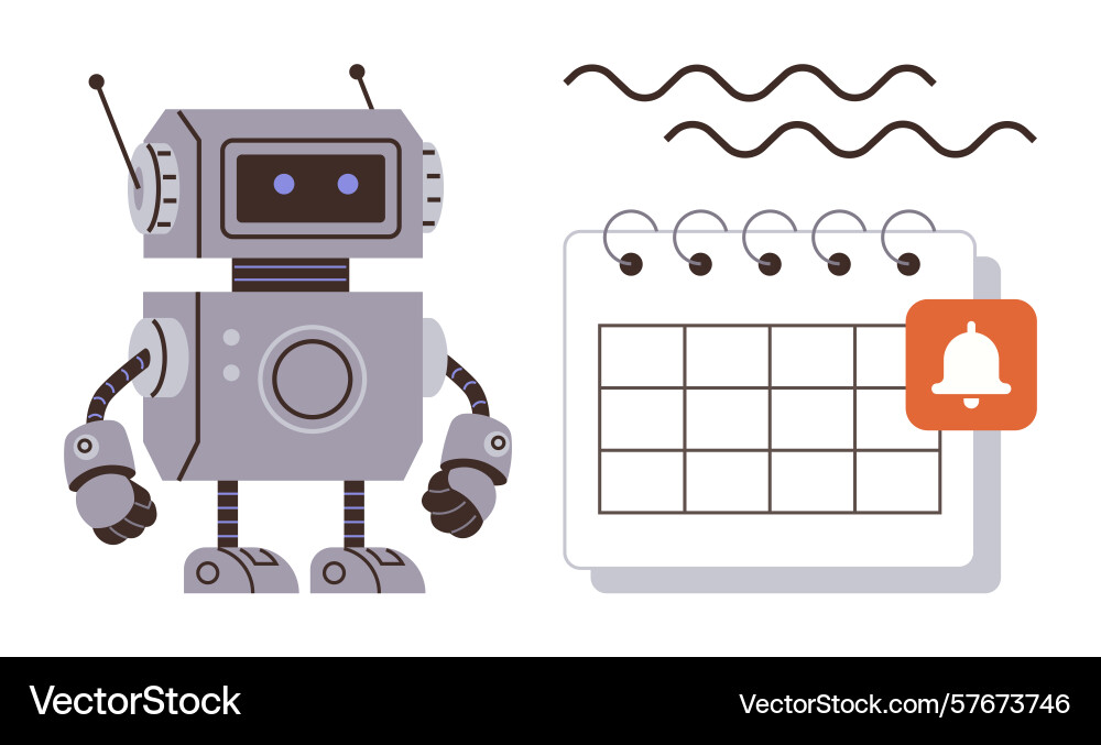 Robot assistant next to a calendar Robot assistant next to a calendar vector image