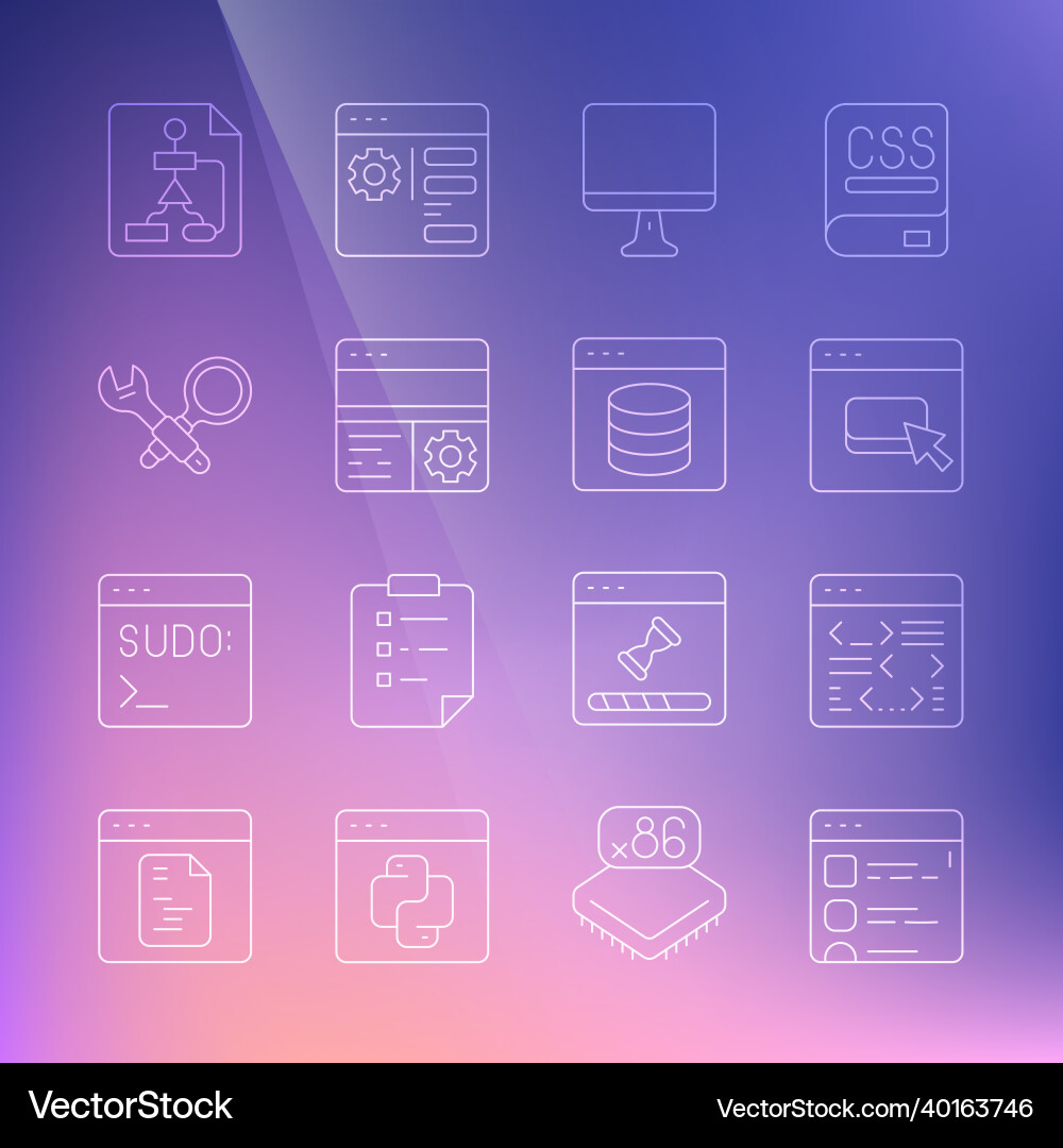 Set line browser files software computer monitor Set line browser files software computer monitor vector image