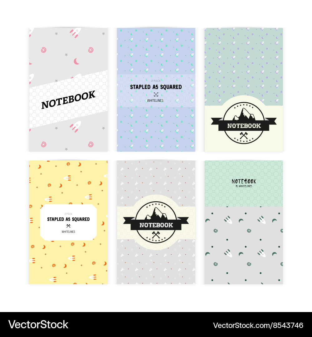 Set of notebook covers with pattern rockets vector image
