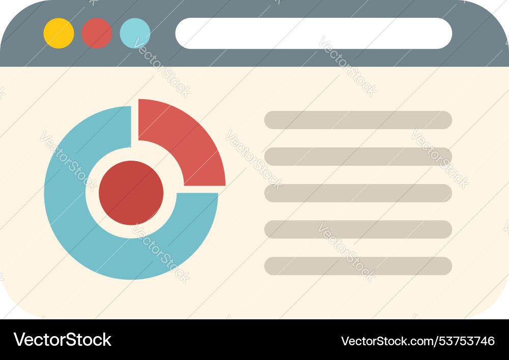 Webseite die Analysen mit Pie-Chart und Text zeigt Webseite die Analysen mit Pie-Chart und Text zeigt Vektorbild