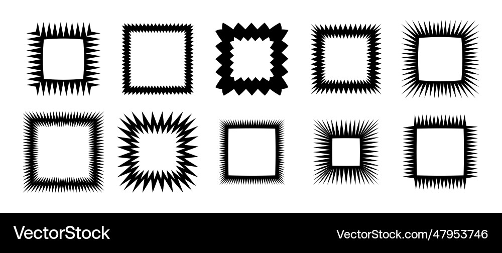 Zig zag edge square frames collection jagged Zig zag edge square frames collection jagged vector image