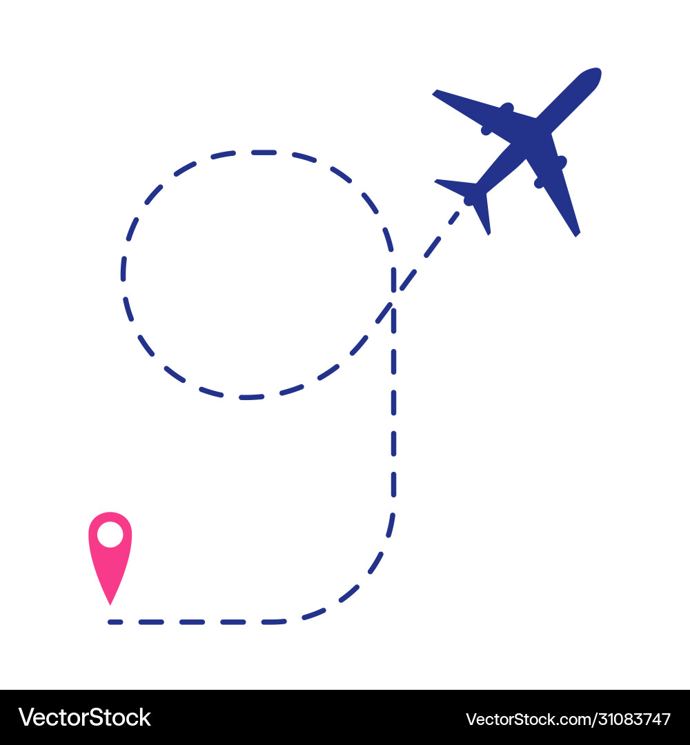 Airplane track to point with dashed line way Vector Image