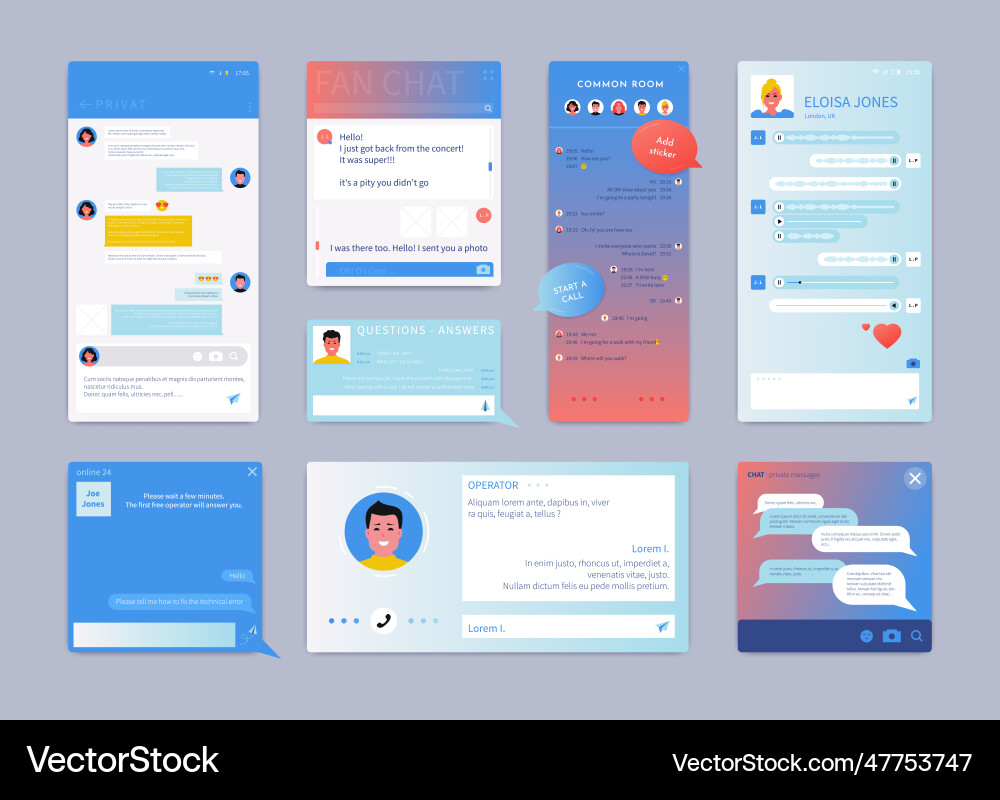 Live chat app ui ux chatbot design smartphone Live chat app ui ux chatbot design smartphone vector image