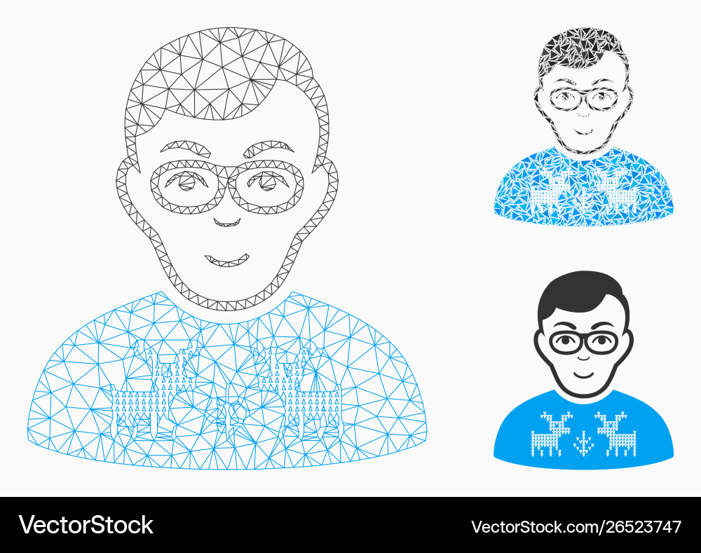 Nerd boy mesh 2d model and triangle mosaic vector image