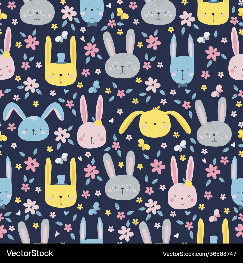 Rabbits seamless pattern multi-colored assorted Vector Image