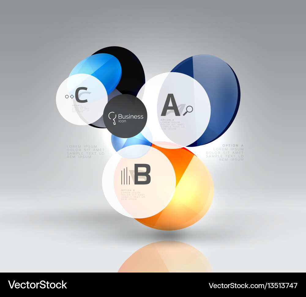 Shiny circles with text in 3d space Shiny circles with text in 3d space Vector Image