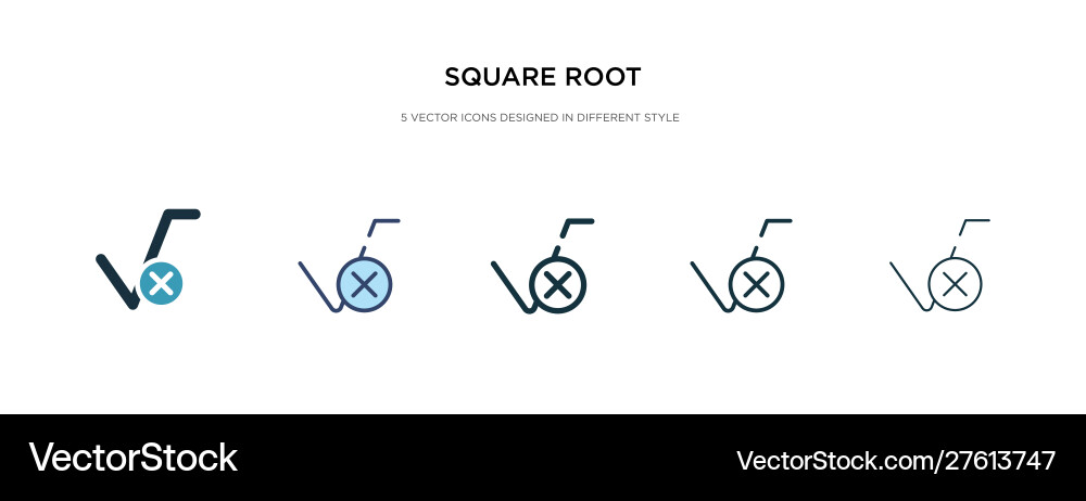 Square root icon in different style two colored Vector Image