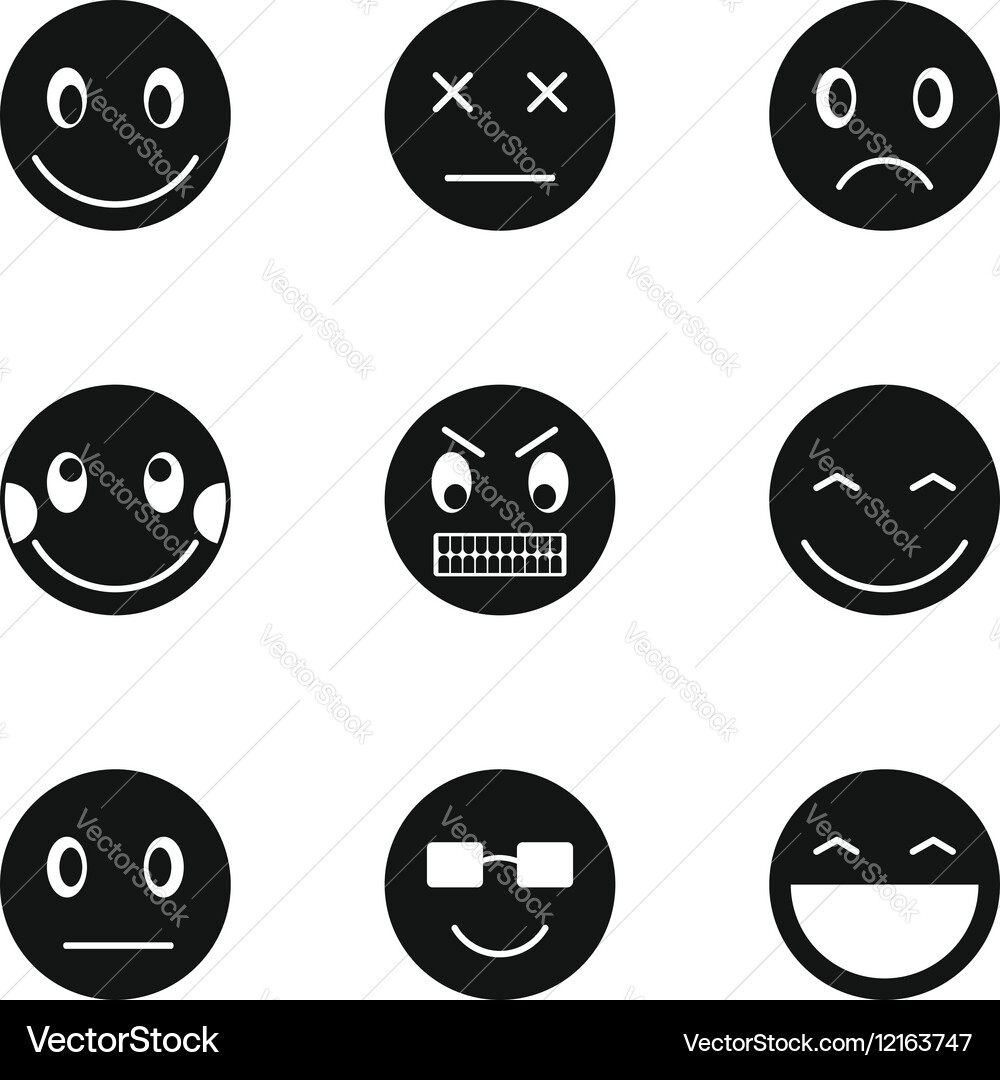 Types of emoticons icons set simple style Vector Image