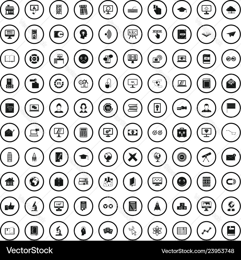 100 e-learning icons set in simple style 100 e-learning icons set in simple style Vector Image