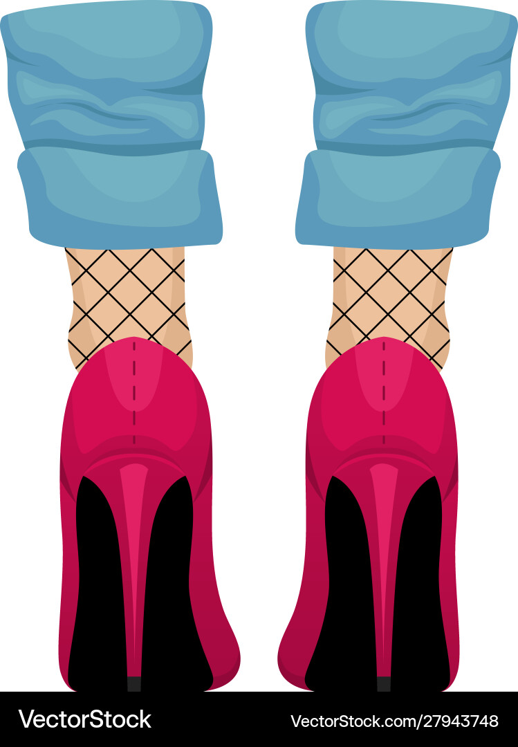 A girl in pink pumps jeans and fishnet tights A girl in pink pumps jeans and fishnet tights vector image