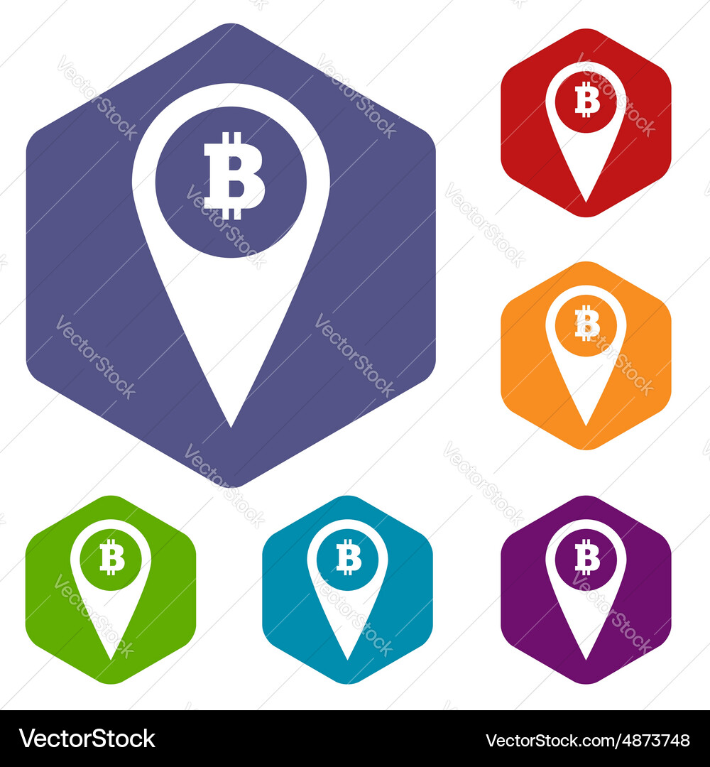 Bitcoin pointer hexagon icon set vector image