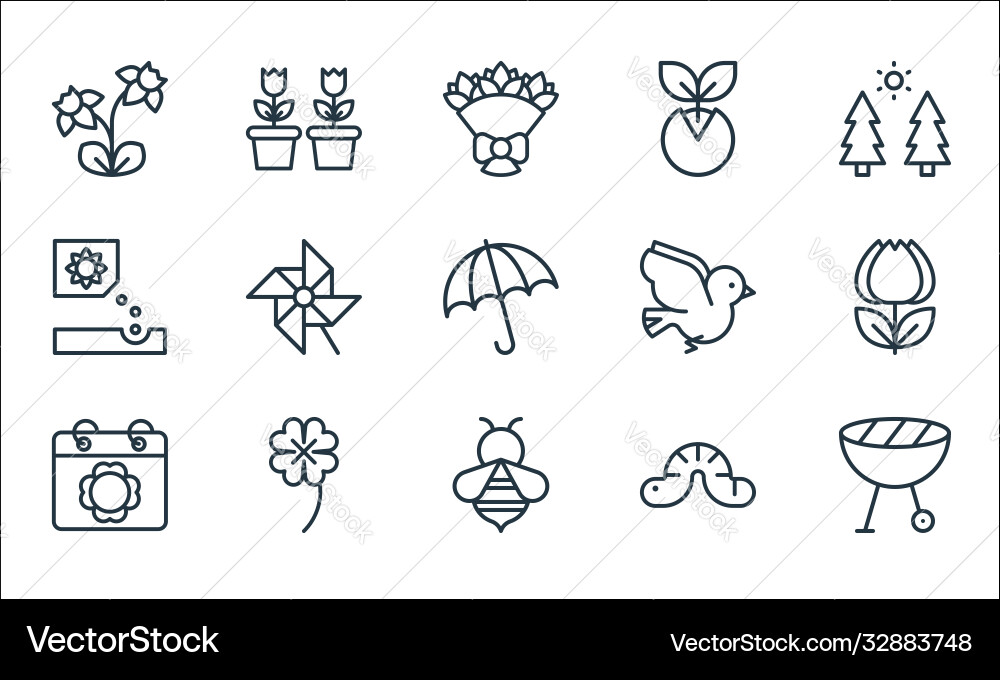Flat spring line icons linear set quality Flat spring line icons linear set quality vector image