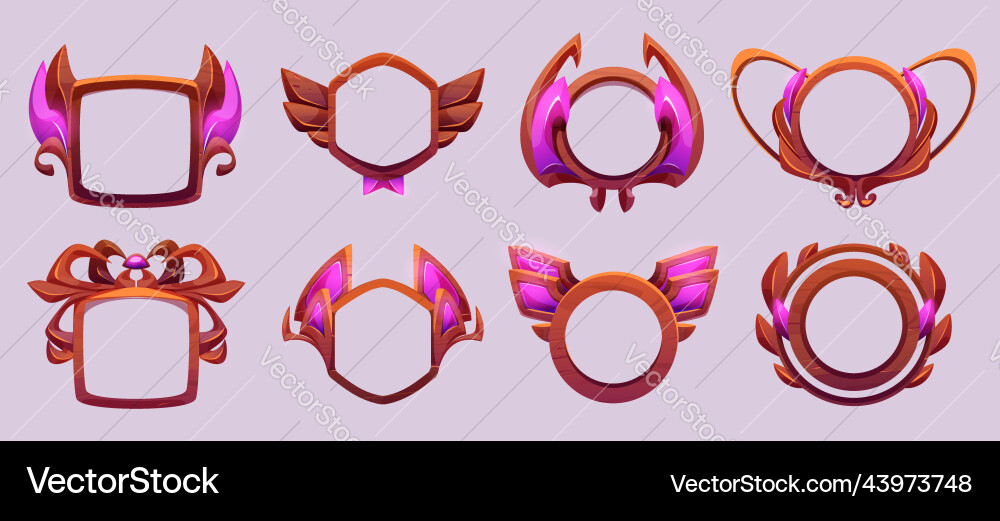 Game level or avatar frames ui icons buttons set Vector Image