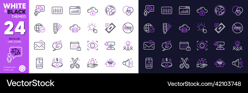 Loud sound calendar and scissors line icons Loud sound calendar and scissors line icons vector image