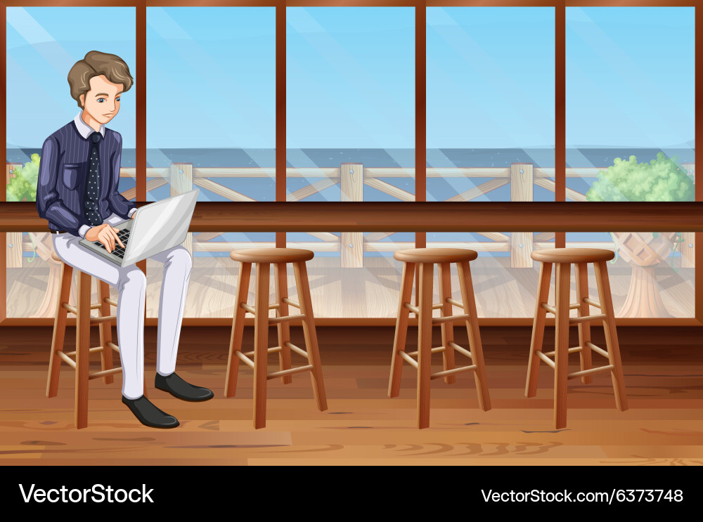 Man working on computer at the shop vector image