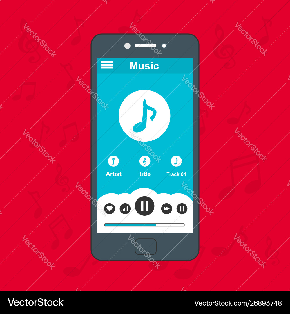 Media player application app template with flat Media player application app template with flat vector image