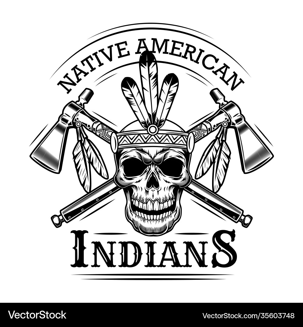 Native American Skull with Axes Vector Image