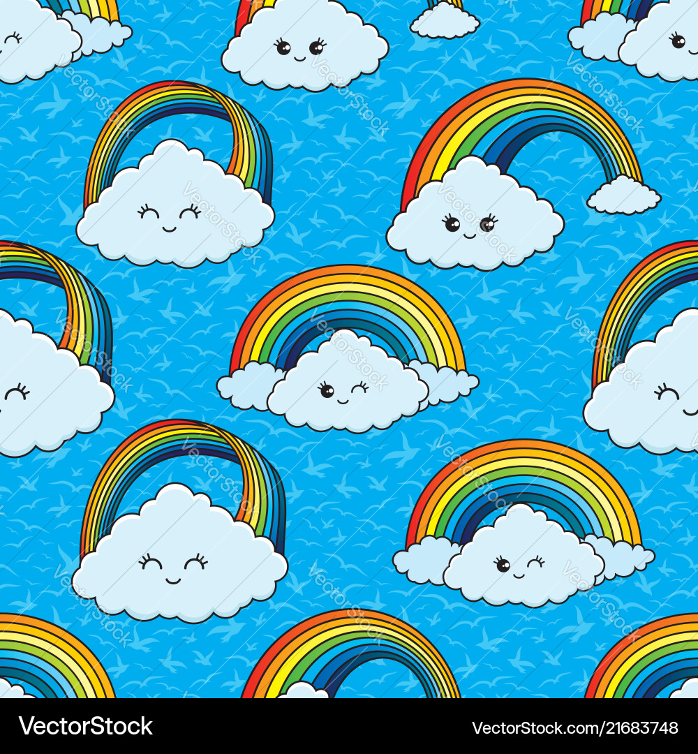 Seamless pattern with clouds and a rainbow Vector Image