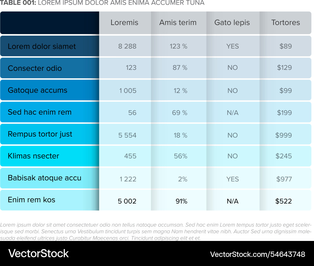 Simple stylized blue data table with shaded rows Simple stylized blue data table with shaded rows vector image