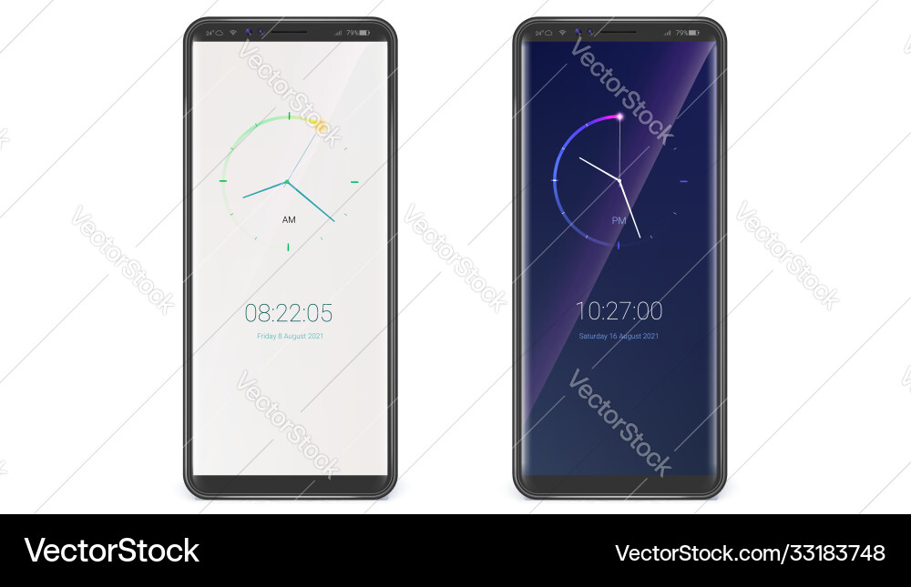 Smartphones with clock digital and analog variant Smartphones with clock digital and analog variant vector image