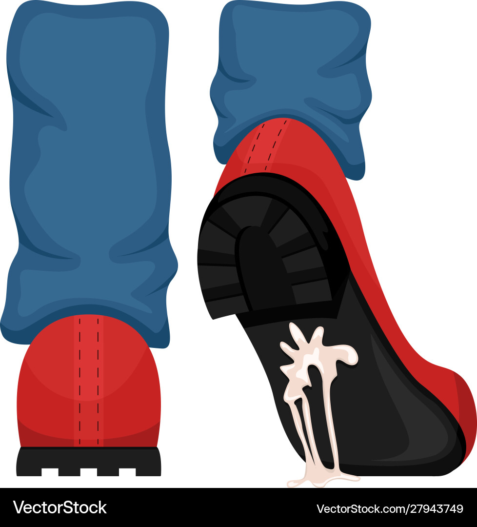 A man in red shoes with gum stuck to sole A man in red shoes with gum stuck to sole vector image