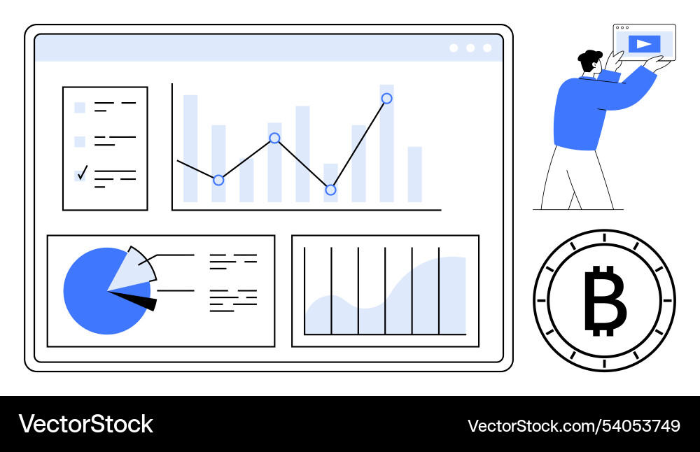 Business analytics dashboard with bitcoin chart Business analytics dashboard with bitcoin chart vector image