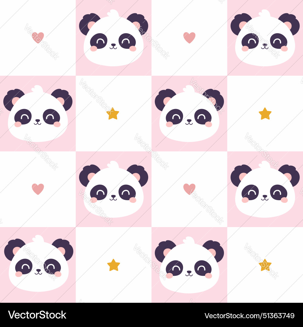 Checkered seamless pattern with cute pandas Checkered seamless pattern with cute pandas vector image
