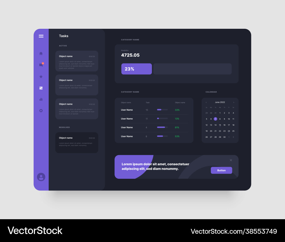 Dashboard UI Kit - Dark Mode vector image