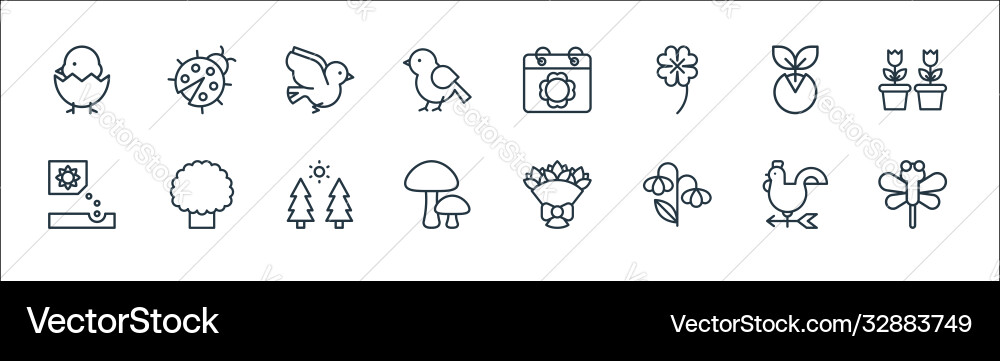 Flat spring line icons linear set quality Flat spring line icons linear set quality vector image