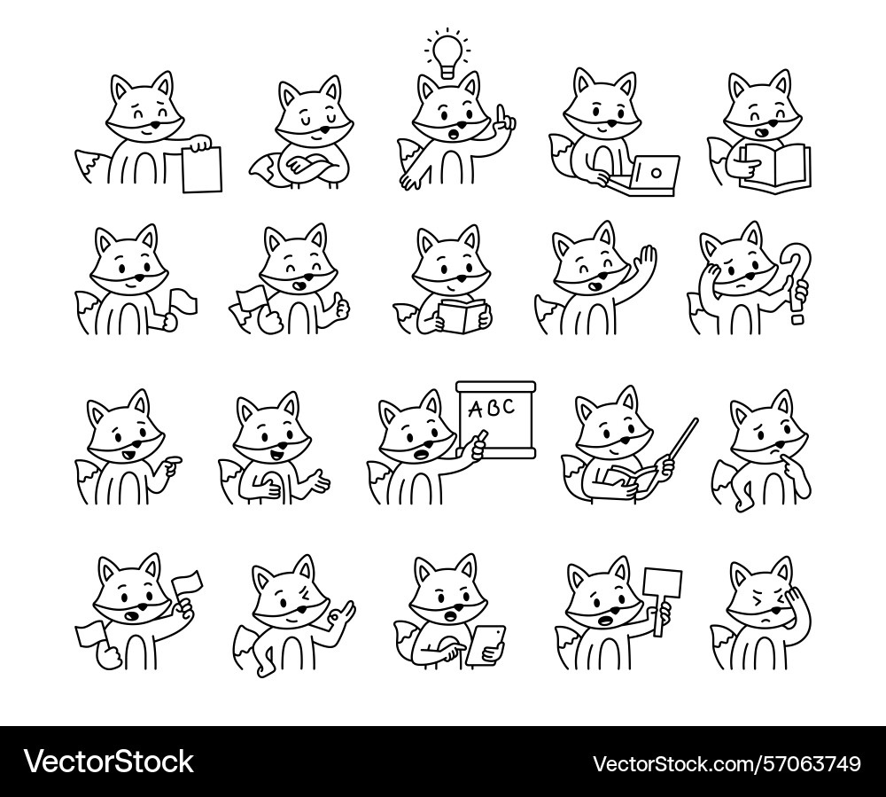 Fox guide character set with educational gestures Vector Image