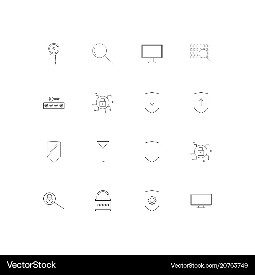 Internet security linear thin icons set outlined vector image