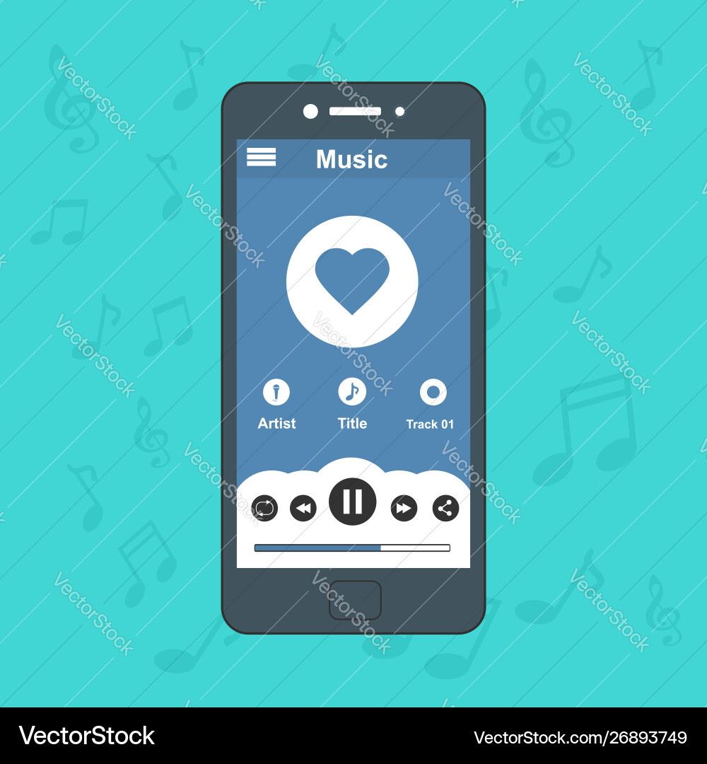 Media player application app template with flat Media player application app template with flat vector image